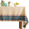 Vintage Beige Linen Long Rectangle Tablecloth, Paisley Farmhouse Feather Floral by bilingaier
