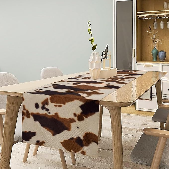 Cowhide Print Table Runner, Western Farm Animal Fur Wildlife Rustic Table Runner - Image 3