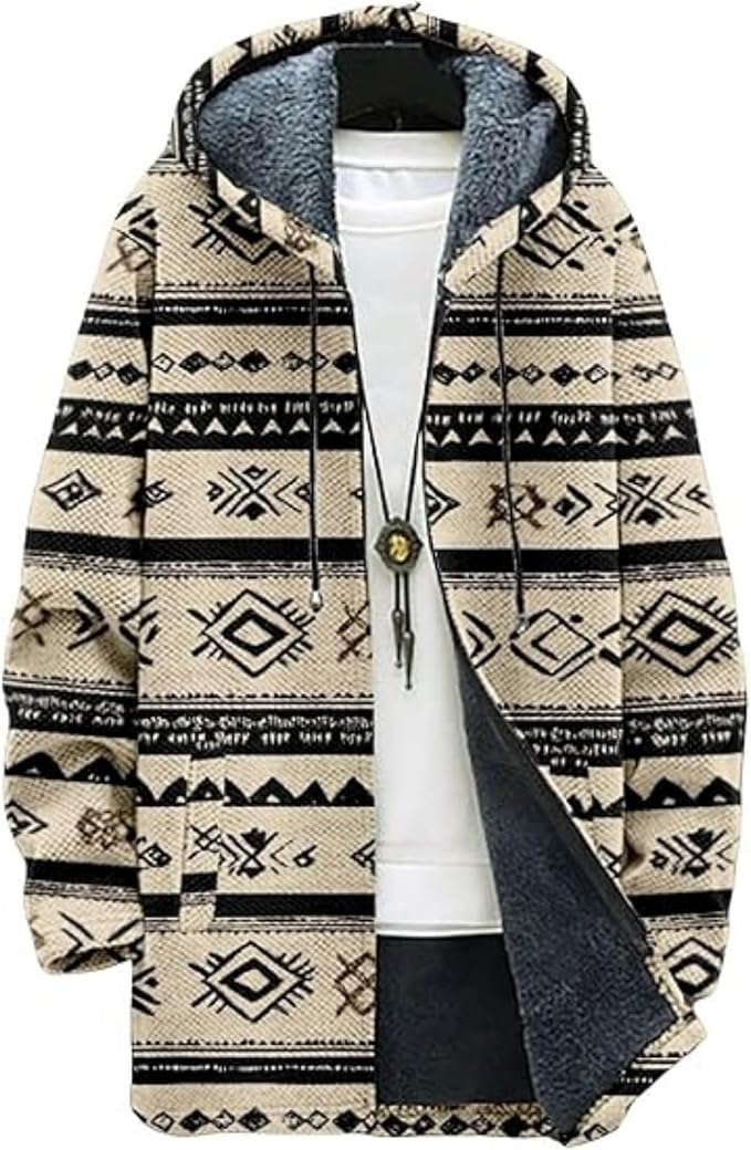 Men's Hooded Sweater Coat Knit Fleece Lined Long Cardigan Jacket by Unknown