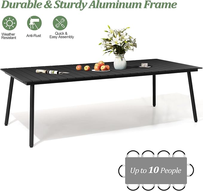 95" Patio Outdoor Dining Table for 8-10, Weather-Resistant Wood-Grain Top - Image 7