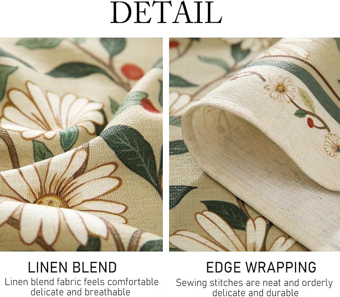 ISAENNE Designer Green Linen Long Rectangle Tablecloth, Floral French Country - Image 7
