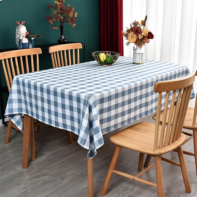 Gingham Table Cloth for Square Tables Sky Blue Checkered Plaid Tablecloth Heavy - Image 2