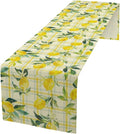 Yellow Plaid Lemon Table Runner Nature Watercolor Plant Countryside Farm Fruit by Unknown