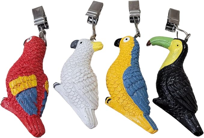 TwoFish Home Set of 4 Colorful Parrot Resin Tablecloth Weights Clips Colorful - Image 2