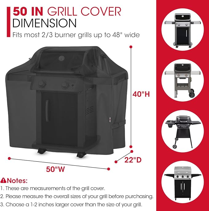 Unicook 50 Inch Grill Cover for Outdoor Grill, Heavy Duty Waterproof BBQ Cover - Image 2