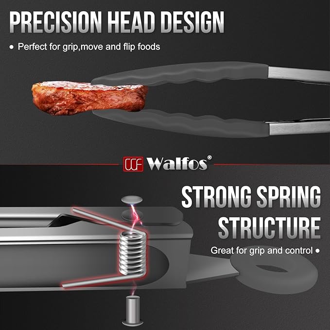 Tongs Set, 3 Sizes 7/9/12 Inch, Silicone Tips, Dark Grey