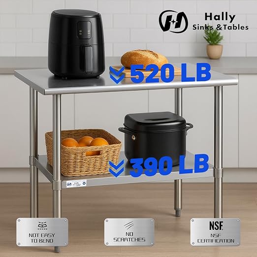 Hally Stainless Steel Table for Prep & Work 30 x 60 Inches, NSF Commercial - Image 5