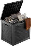 31 Gallon Wicker Pattern Resin Deck Box, Lockable Patio Outdoor Storage Box by OutdoorLivingPerfected