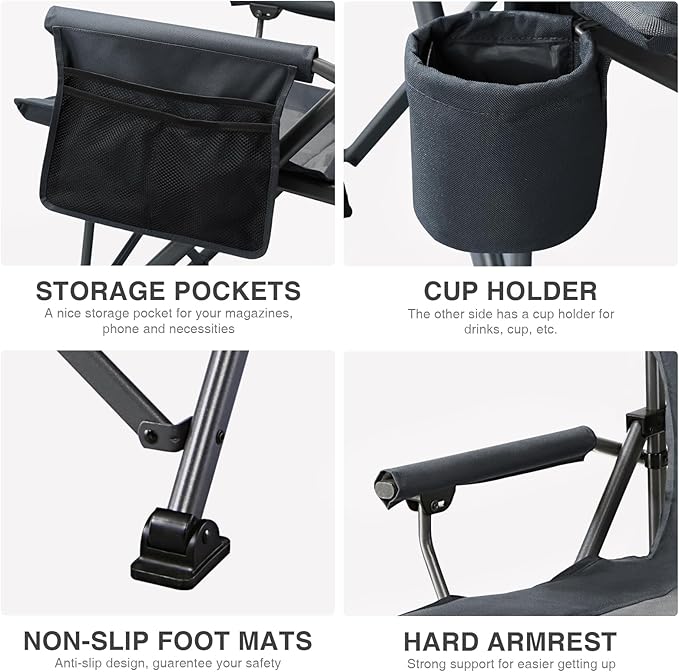 Camp Chair in Grey with Steel Frame and Cup Holder