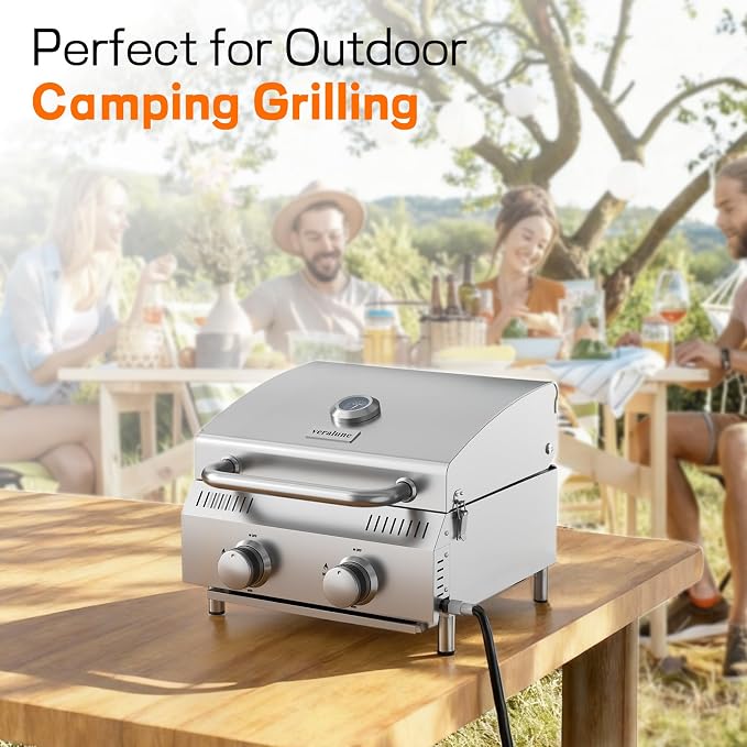 Veralune Tabletop Gas Grill, 2 Burners Portable Propane Grill, Camping Cooking - Image 8