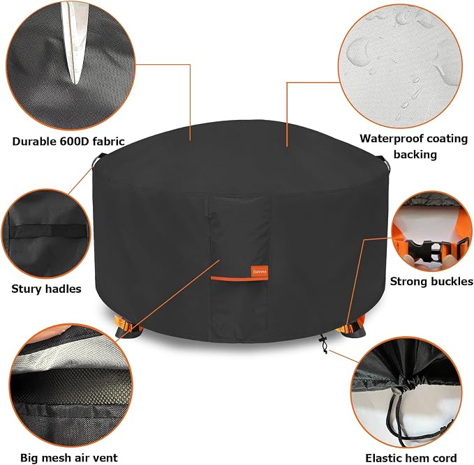 Fire Pit Cover, Outdoor Heavy Duty 600D 100% Waterproof Fire Pit Cover Round - Image 3