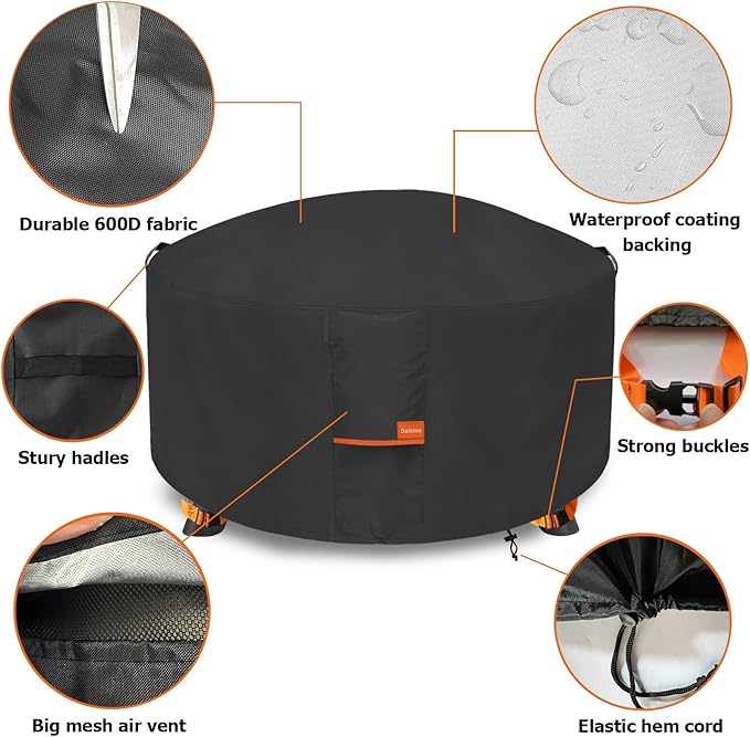 Fire Pit Cover, Outdoor Heavy Duty 600D 100% Waterproof Fire Pit Cover Round - Image 3