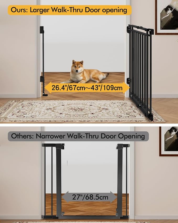 Baby Gate for Stairs Doorways & Kitchen, 26.4"-43" W x 29" H, No Bottom Bar Dog - Image 6