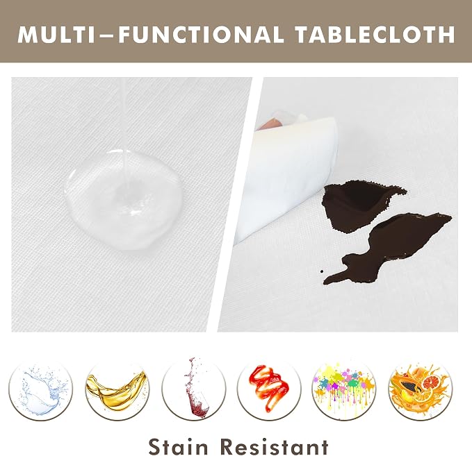Nasitos 2 Pack White Vinyl Tablecloth 60x102 Inch Flannel Backing-Vinyl - Image 2