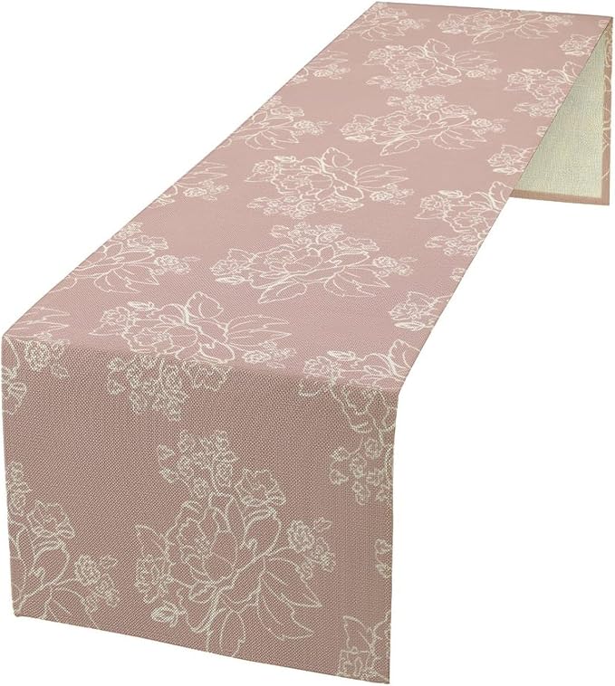 Pink Farmhouse Flower Table Runner, Vintage Boho Floral Table Runner by Unknown