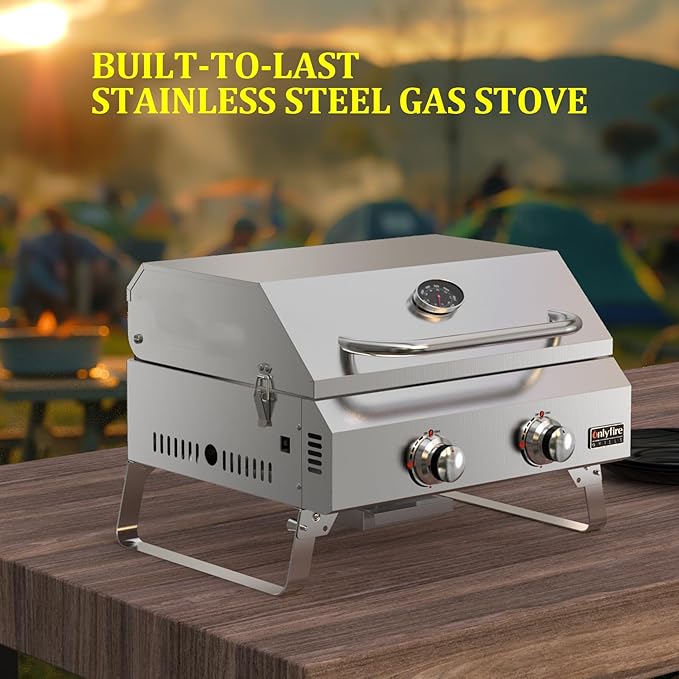 Tabletop Gas Grill 2 Burners, Stainless Steel Gas Stove 16000BTU - Image 6