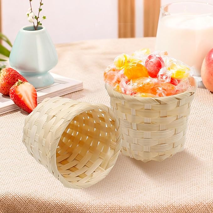 MDEOOSKY 12pcs Mini Woven Bamboo Basket Desktop Clutter Little Baskets - Image 5