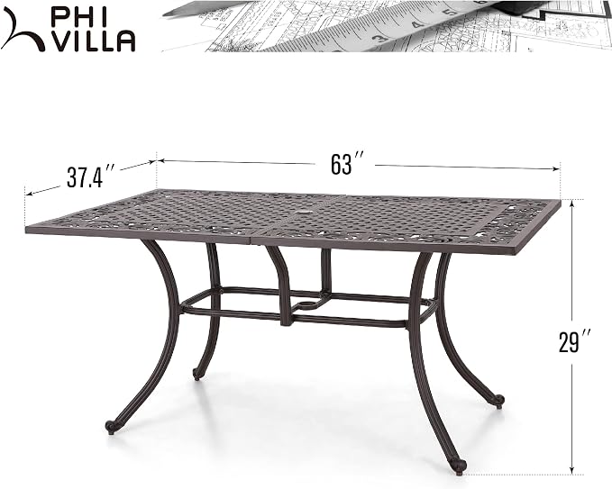 PHI VILLA Cast Aluminum Rectangular Patio Dining Tables - Image 3