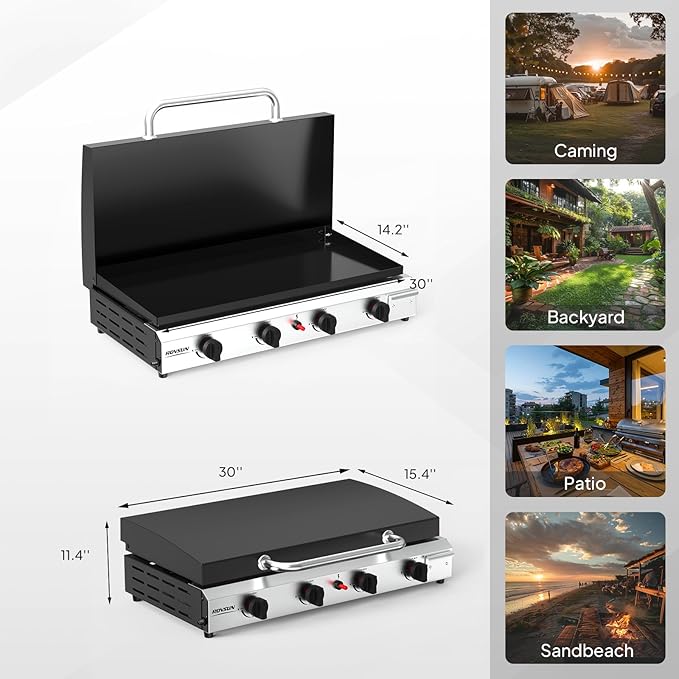 ROVSUN 4 Burner Portable Propane Griddle - Image 6