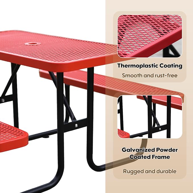 4FT Rectangular Metal Picnic Table - Image 6