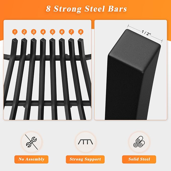 Fireplace Grate 24 Inch with 8 Support Legs, Solid Steel Heavy Duty Fireplace - Image 5
