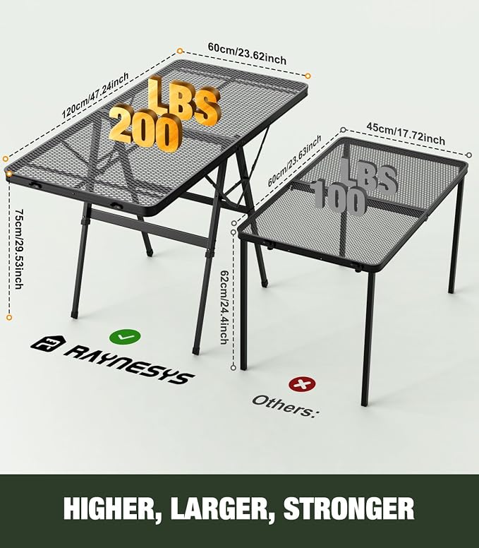 Foldable Grill Table with Mesh Desktop, 200lbs 4Ft Portable Folding Table - Image 3