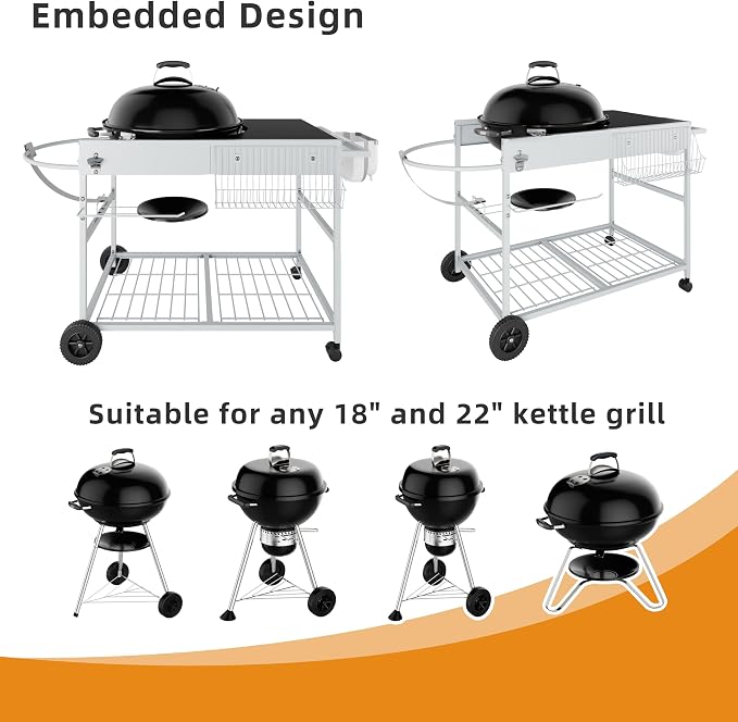 Vongrasig Grill Cart for Weber Kettle 18" & 22", Charcoal Grill Table, Outdoor - Image 4