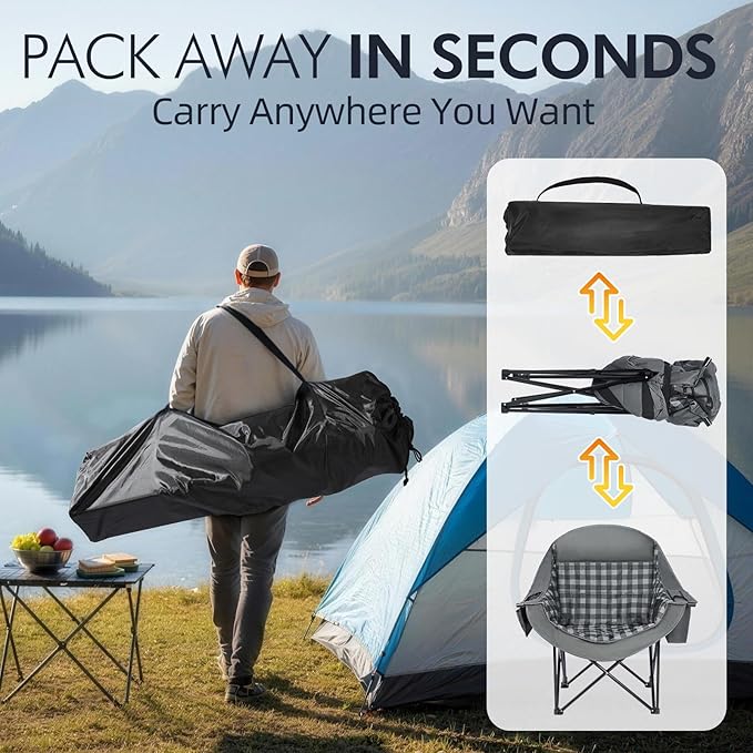Folding Chairs, Grey Padded Steel-Frame Chair with Cooler Bag