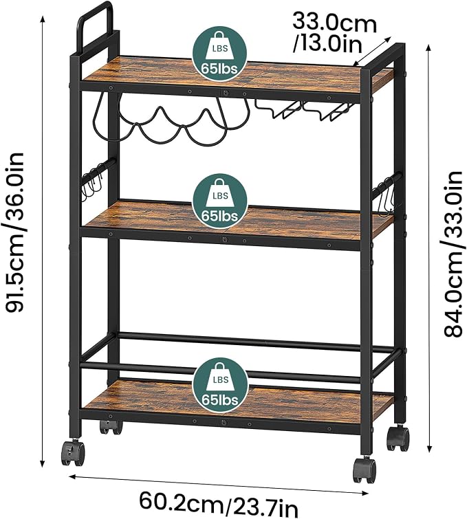 Bar Cart, Serving Cart for Home, Microwave Cart, Drink Cart, Mobile Kitchen - Image 6