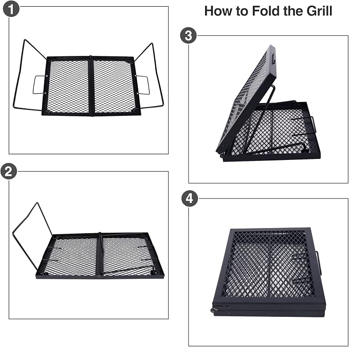 Large Folding Campfire Grill Grate, Portable Heavy Duty Steel Over Fire Camp - Image 5