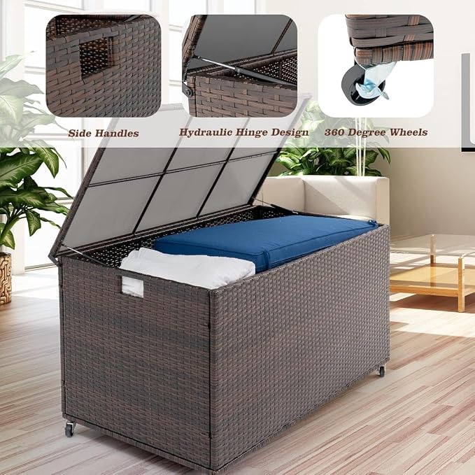 Outdoor 170 Gallon Water-Resistant Wicker Storage Box - Image 4