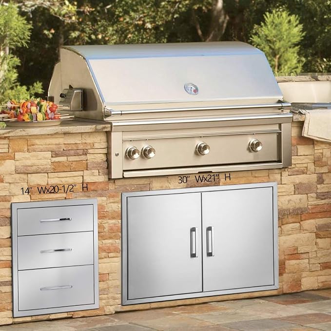 yuxiangBBQ Outdoor Kitchen Drawers Stainless Steel 3-Drawer BBQ Drawer 14" W x - Image 2