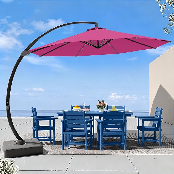7 Piece Patio Dining Set with 11ft Patio Umbrella, 7 Navy Outdoor HDPE Dining by Unknown