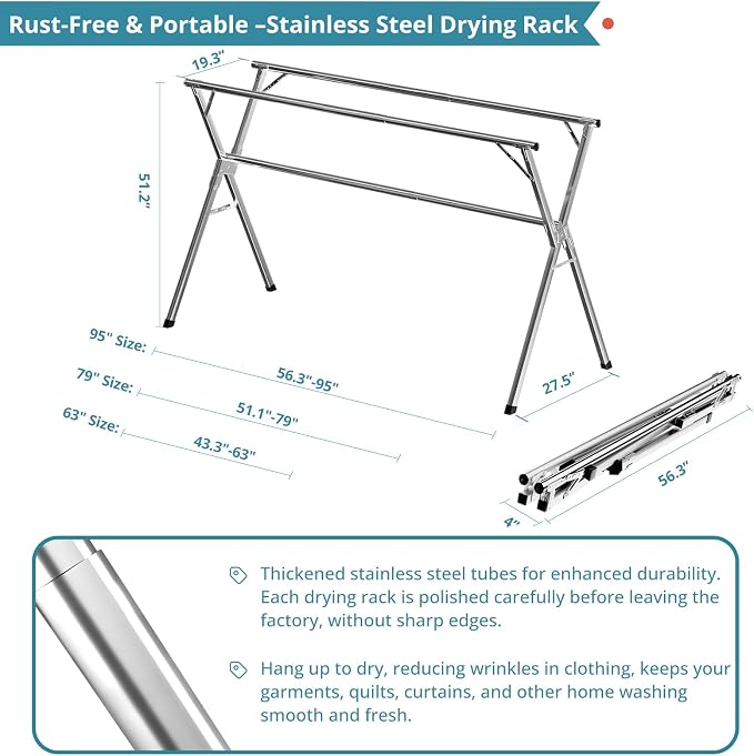 JAUREE 79 Inches Clothes Drying Rack, Drying Rack Clothing Folding Indoor - Image 6