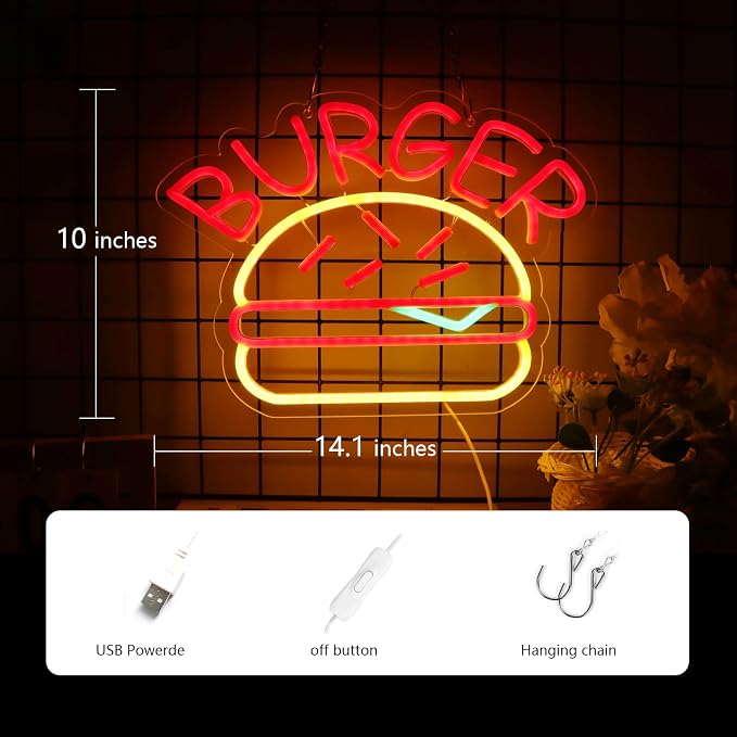 JFLLamp BURGER Neon Signs for Wall Decor Neon Lights for Bedroom Led Business - Image 3
