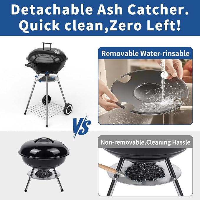 18 Inch Portable Charcoal Grill, Heavy Duty Kettle BBQ Smoker - Image 8