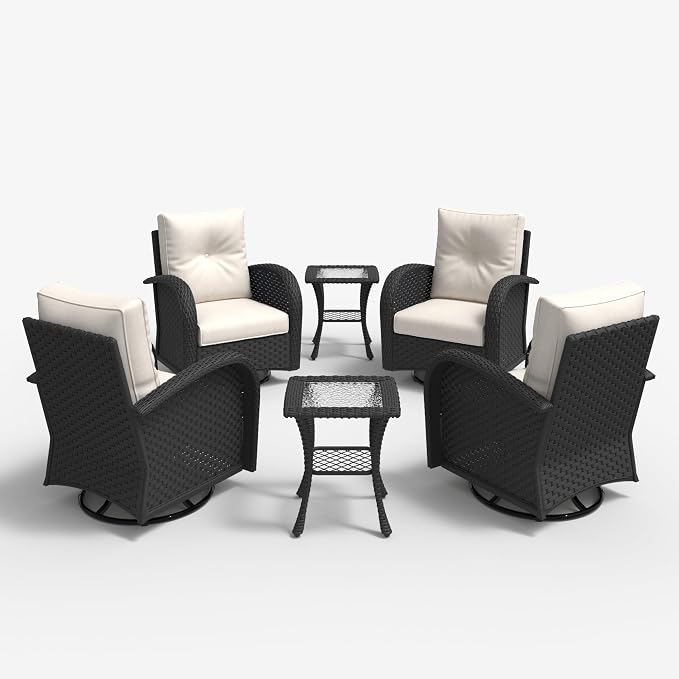 LayinSun 6 Pieces Outdoor Patio Furniture Set, Rattan Wicker Sectional Swivel - Image 2