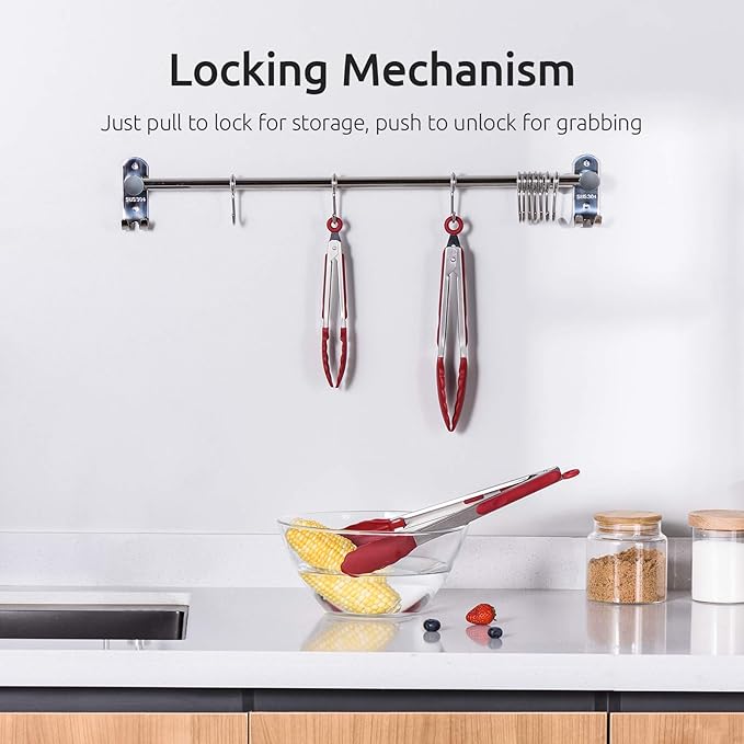 Tongs in 7, 9 and 12 Inch, Stainless Steel and Silicone, Red
