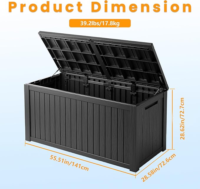 200 Gallon Resin Deck Box, Waterproof Outdoor Storage Box - Image 3