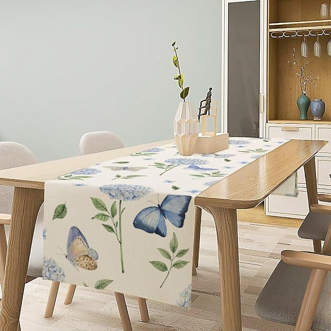 Hydrangea Butterfly Table Runner, Seasonal Spring Summer Table Runner - Image 3