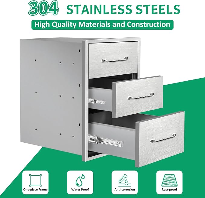 Outdoor Kitchen Drawers 15.7" W x 21.6" H x 17.7" D Stainless Steel Triple - Image 3