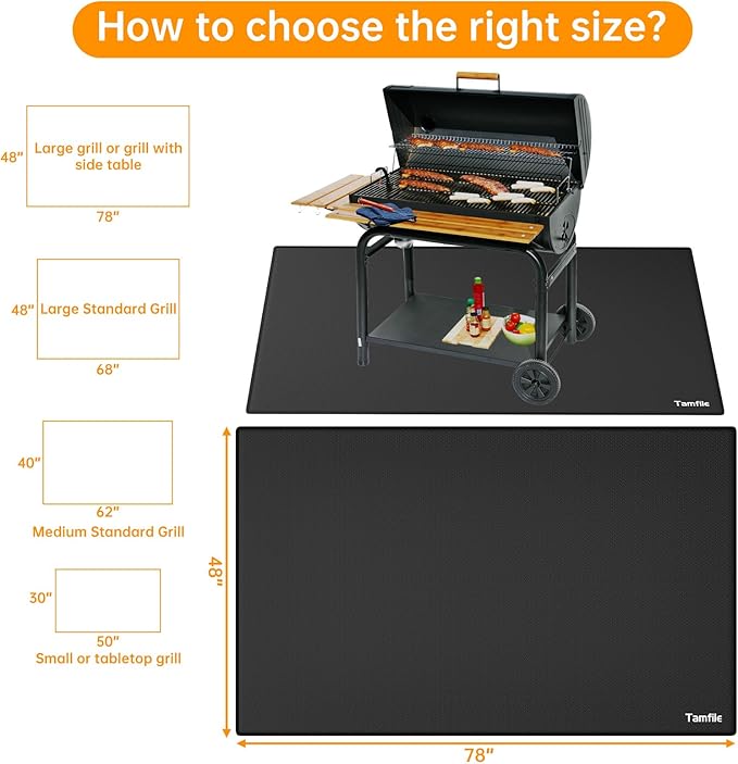 Grill Floor Mat Pad 78 x 48 Inch Black Double-Sided Fiberglass