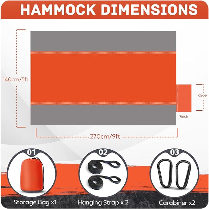 Hammock in Light Orange, Portable, 600 lb Capacity, 106 x 55 Inches