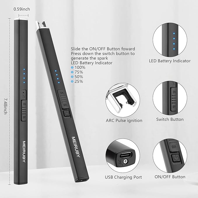 MEIRUBY Lighter Electric Candle Lighter Long Electronic Rechargeable USB Arc - Image 2