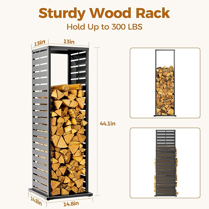 4ft Firewood Rack Outdoor, Fire Wood Holder Log Storage Rack - Image 2