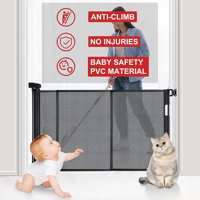 120 inches Extra Wide Baby Gate, 34 inches Tall Retractable Pet Gate - Image 3