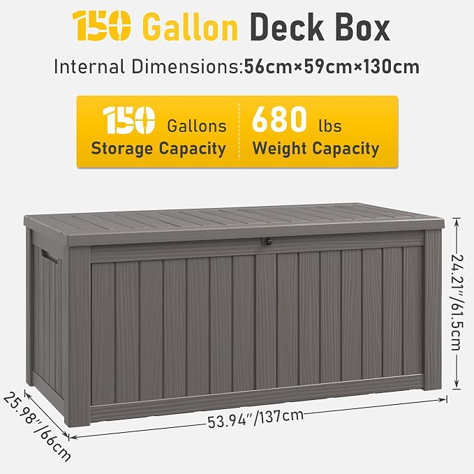 NUNU LAB 150 Gallon Outdoor Storage Box, Resin Large Sturdy Deck Box, Backyard - Image 2