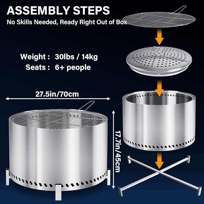 HGD 28 Inch Smokeless Firepit, Stainless Steel Fire Pit, Wood Burning Firepit - Image 2