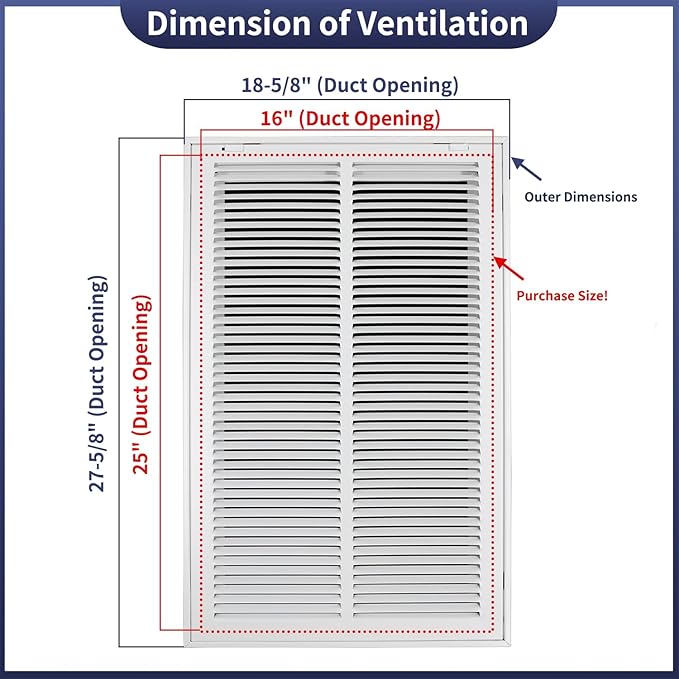 16"W x 25"H Steel Return Air Filter Grille - Image 2