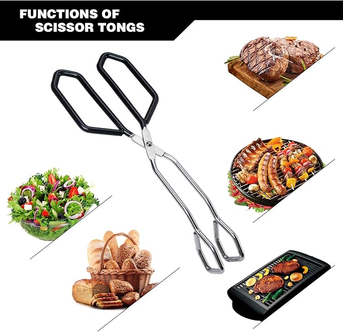 Tongs 2-Pack, 11-Inch Black Stainless Steel Scissor Tongs
